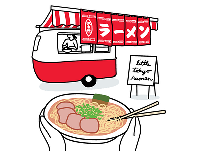 Little Tokyo Ramen adobe illustrator food truck hand drawn illustration japanese line drawing noodles ramen red sketch vector