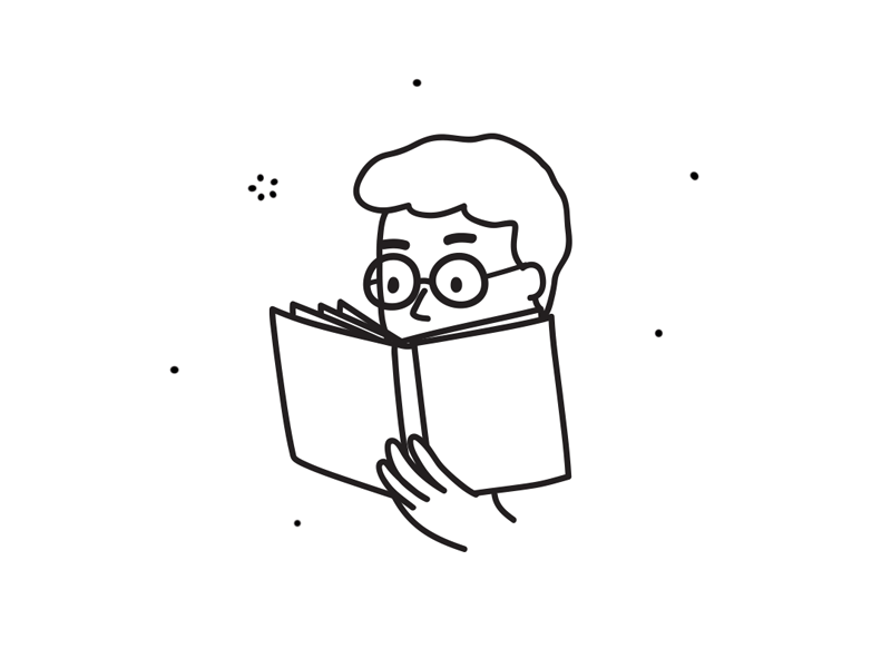✨ books ✨ animation book character gif glasses guy hand illustration illustrator man photoshop reading