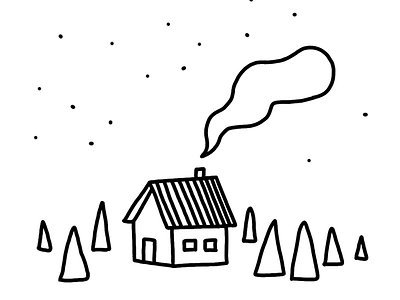 Inktober day 8 cabin drawing forest house illustration inktober line drawing photoshop smoke stars trees