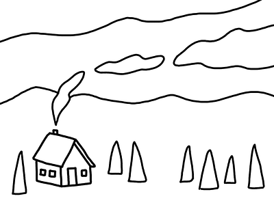 Inktober Day 22 cabin clouds forest house illustration inktober line drawing minimal mountain simple