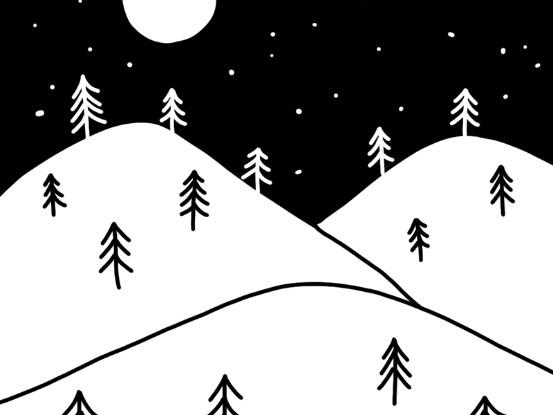 Through the snow 2d animation gif handdrawn line drawing minimal mountains stars train trees