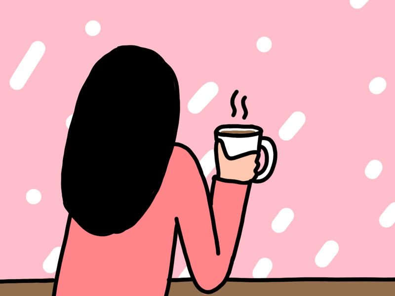 Cozy Cafe 30 days of characters animation character coffee drawing gif girl hand drawn illustration line drawing pink snow