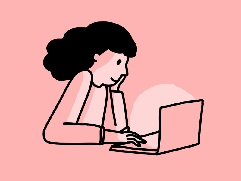 Day 26 30 days of characters animation character drawing gif girl hand drawn illustration laptop line drawing pink work