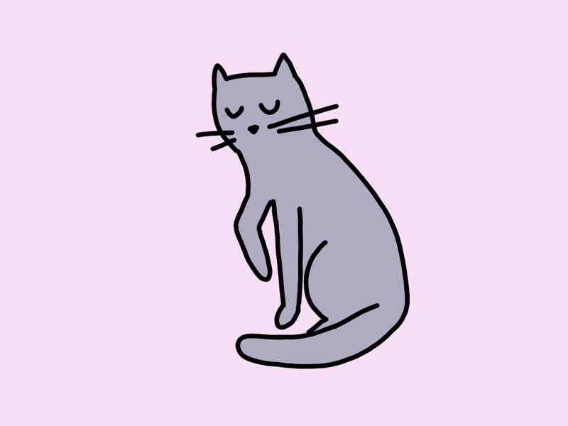Purrrr 2d animation cat gif handdrawn lavender line drawing minimal purring wobbly line