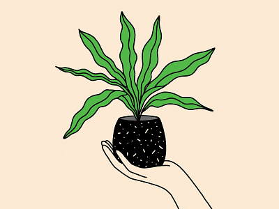 Day 3 30 days of plants green hand houseplant line drawing minimal photoshop potted plant simple society6 tan
