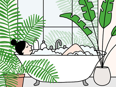 Dream Bathroom 30 days of plants bathtub character houseplant illustration leaves line drawing photoshop plants woman