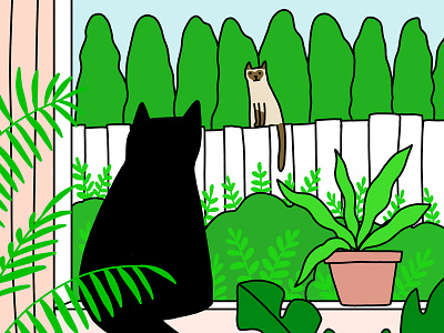 Day 30 30 days of plants backyard cat portrait cats garden houseplants illustration plants trees