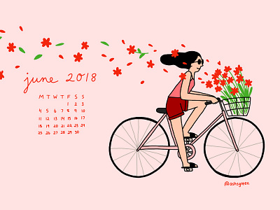 June 2018 desktop calendar - free download background biking character cyclist desktop flowers free download girl illustration june 2018 mobile wallpaper