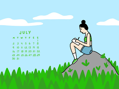 July 2018 calendar drawing forest free download green hiking illustration july outdoors photoshop surface book 2