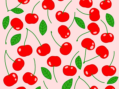 Cherry Pattern cherries fruit illustrated pattern leaves pattern photoshop pink print red repeating pattern surface book 2