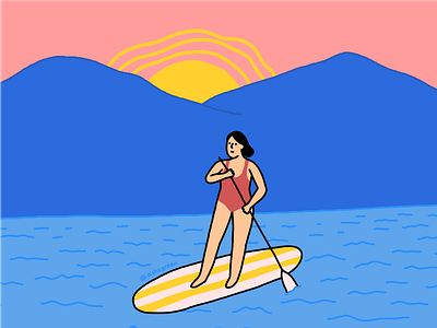 August wallpaper background character desktop free download girl illustration lake mobile mountains paddleboarding sunset wallpaper