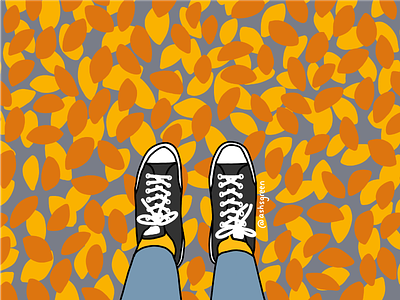 Inktober Day 1 birds eye view character converse drawing fall gold illustration leaves orange photoshop plants rust shoes sneakers surfacebook2