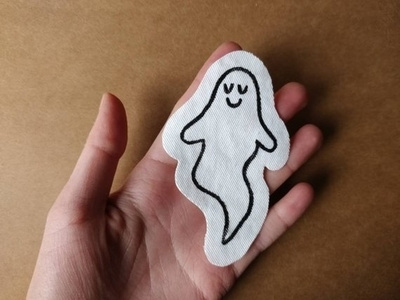 Inktober Day 2 etsy ghost ghost button grunge halloween line drawing lino linocut minimal patch print
