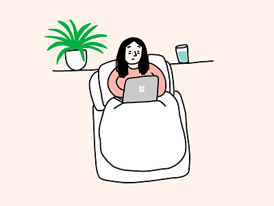 Inktober Day 18 bed bedroom freelance house plant illustration in bed inktober sick sick day surfacebook2 work from bed