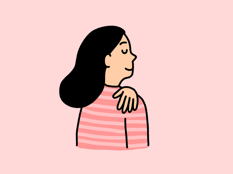 Pat yourself on the back 2d animation animation character gif girl hand illustration minimal photoshop animation pink self care self love striped shirt