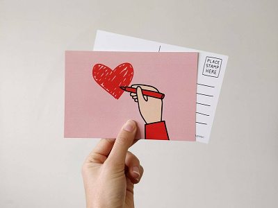 Valentine's Postcards etsy galentines day greeting card hand handmade heart illustrated postcard kelowna valentines day