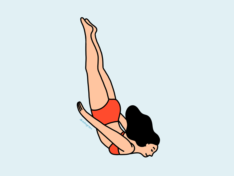 Diving into Summer 2d animation animation bathing suit bikini diver falling flying gif girl illustration minimal motion graphic odd bodies photoshop cc skillshare summer swimming tom froese