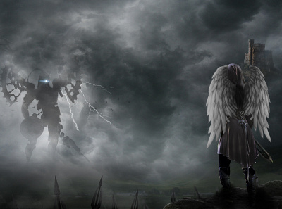 Be brave angel battle cloud girl photomontage photoshop scenic sword titan