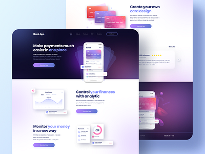 Landing Page IBank App analutic app bank app bank landing branding card daily challange dailyui design illustration logo minimal statistics ui ux