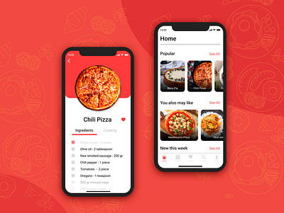 Recipe app ios minimal recipe red ui ux