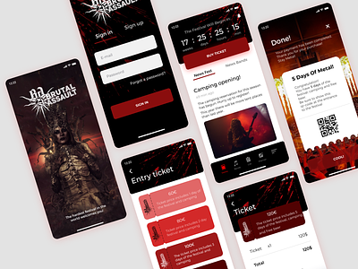 Brutal Assault App app blood branding brutal brutal assault dark ui design fest gothic ios metal mobile music app music fest typography ui ux