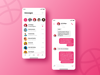 Dribbble Direct Messaging app chat chat app daily challange dailyui design direct messaging dribbble ios logo message message app minimal pink ui uidesign ux vector