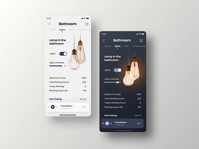 Smart Home App app daily challange dailyui dark app dark theme dark ui design edison edison lamp ios light minimal off on smart home smart home app smarthome switch ui ux