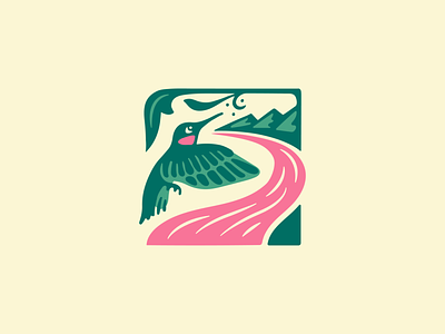 Clean Rivers Logo - Odell hummingbird illustration logo mountains river
