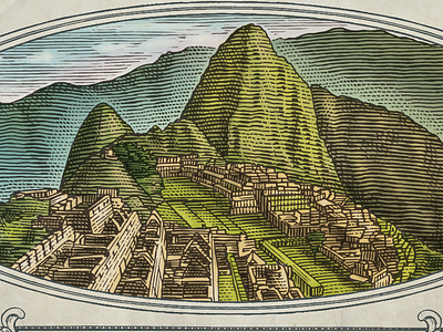 Machu Picchu exotic illustration line scratch steve noble