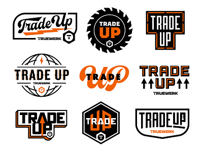 Trade Up badge blue collar flash sheet icon logo stickers work