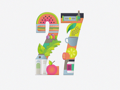 27 series Illustration 2 7 beverage candy coffee food fruit illustration leaf sandwich typography