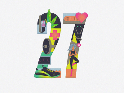 27 Three 2 7 fitness health illustration marijuana medical numbers typography