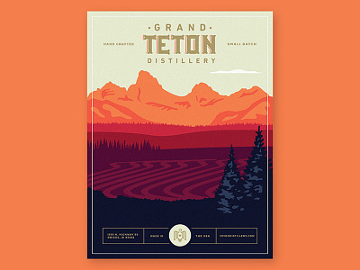 Grand Teton Distillery Poster american idaho illustration landscape mountains spirits tetons whiskey