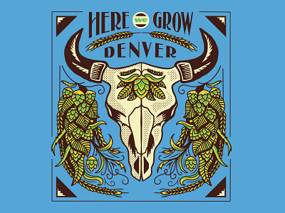 Yakima Hops "Here We Grow" Poster barley beer bison craft hops illustration poster skull