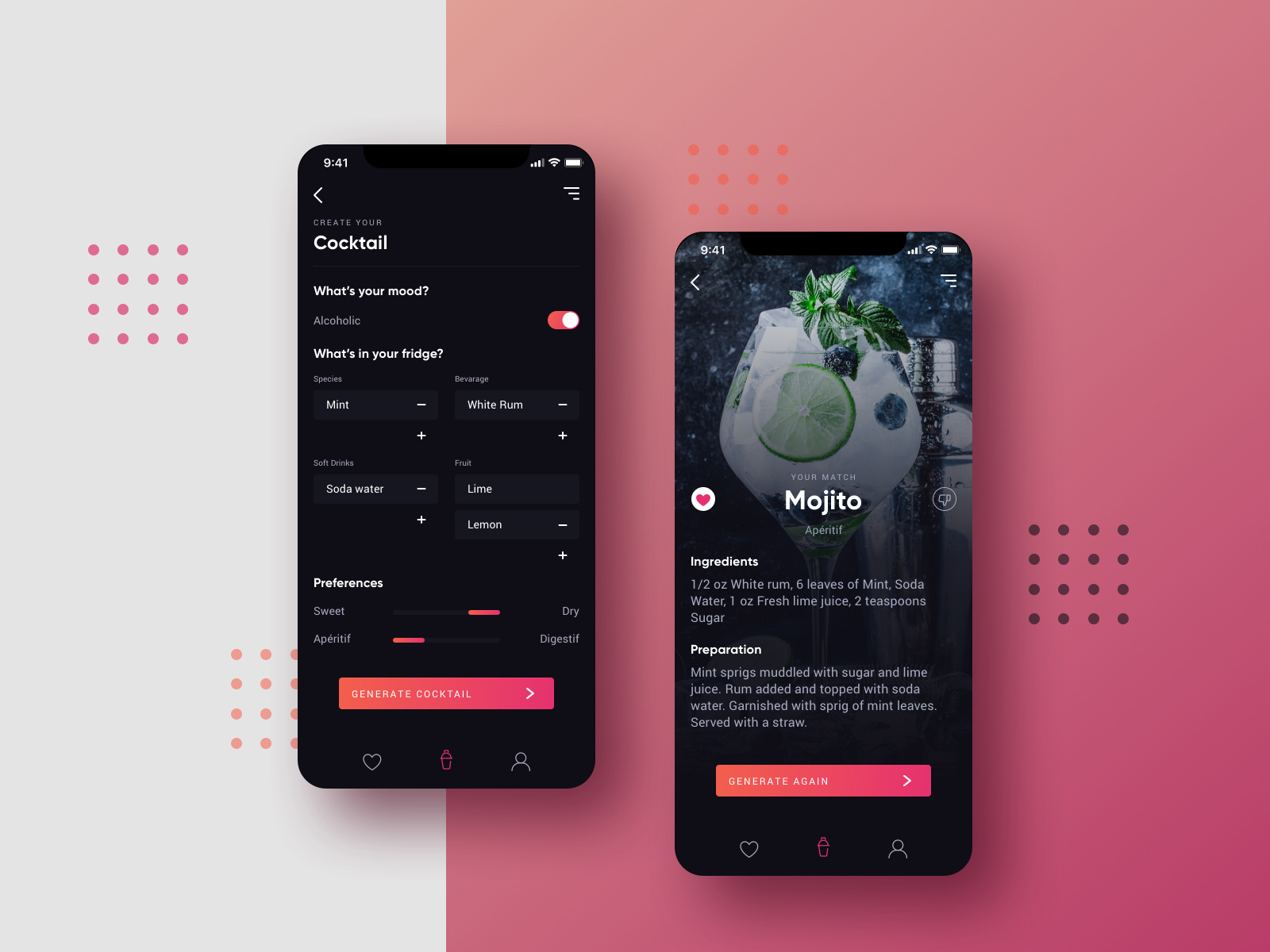 Cocktail Generator app by Pedro Pereira on Dribbble