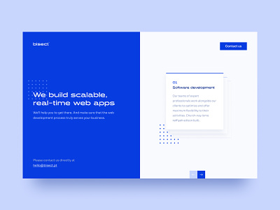 Bisect Website blue blue and white cards cards ui consultancy hero banner hero section interface design landing design landing page landing page design software house ui design uidesign uiux ux design uxdesign website website design