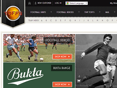 Toffs Football - Retro style nav football header logo navigation retro soccer toffs vintage web design