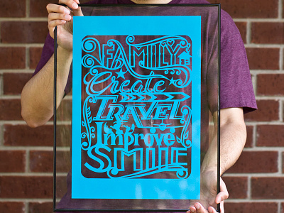 Family / Create / Travel / Improve / Smile cut paper hand lettering illustration lettering paper cutting typography
