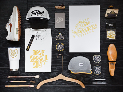 White / Grey / Gold apparel design hand lettering hat embroidery patch design product photography