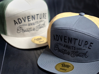 Creative South Hats - Adventure Awaits hand lettering hat design product design