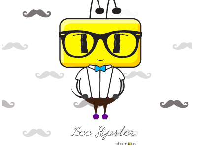 CharmBeeOn Bee Hipster art bee bowtie charmbeeon hipster male pants poster print shirt tight white