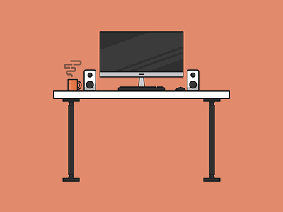 Just a desk coffee computer desk illustration orange speakers vector