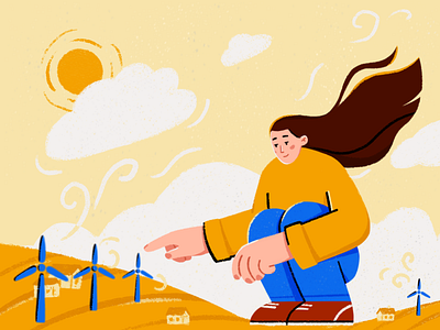 Wind Energy Illustration character design ecology factory green energy illustration pipes ui wind power wind turbine