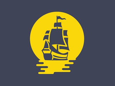 Ship Logo moon night reflection sail shadow ship simple sky