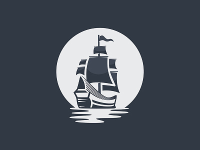 Ship Logo moon night reflection sail shadow ship simple sky