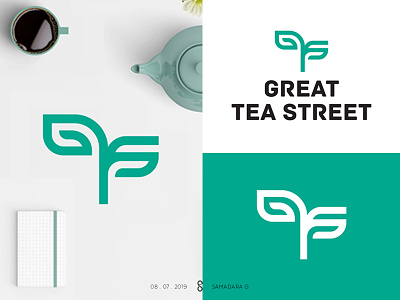 Great Tea Street Logo brand greatteastreet greentea gts leaves letter line minimal monogram simple tea tealeaves tree typogaphy