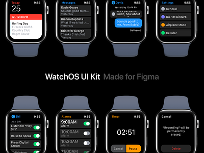 WatchOS UI Kit for Figma apple design figma kit library mobile ui watch
