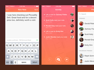 Knit Screens activity app design friends ios ios7 location mobile note treble