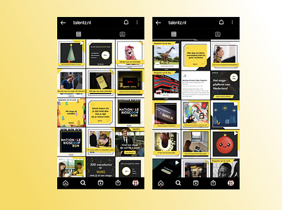 Social media posts voor een stage platform black design grey social media yellow