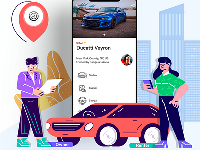 RentALL Cars app branding carrentalscript design illustration